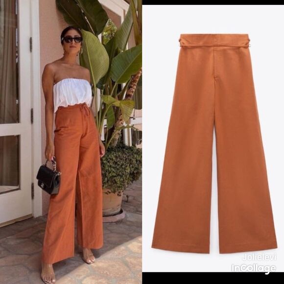 ZARA FULL LENGTH LINEN BLEND PANTS Size S - Picture 1 of 9